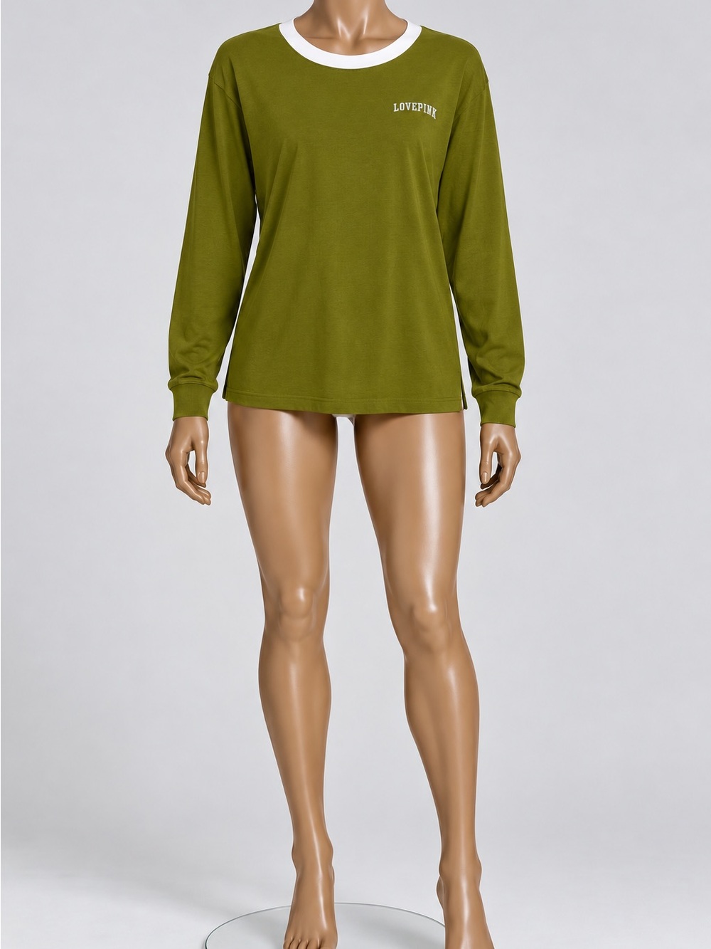 PINK Victoria's Secret Olive Green Long Sleeve Ringer Tee